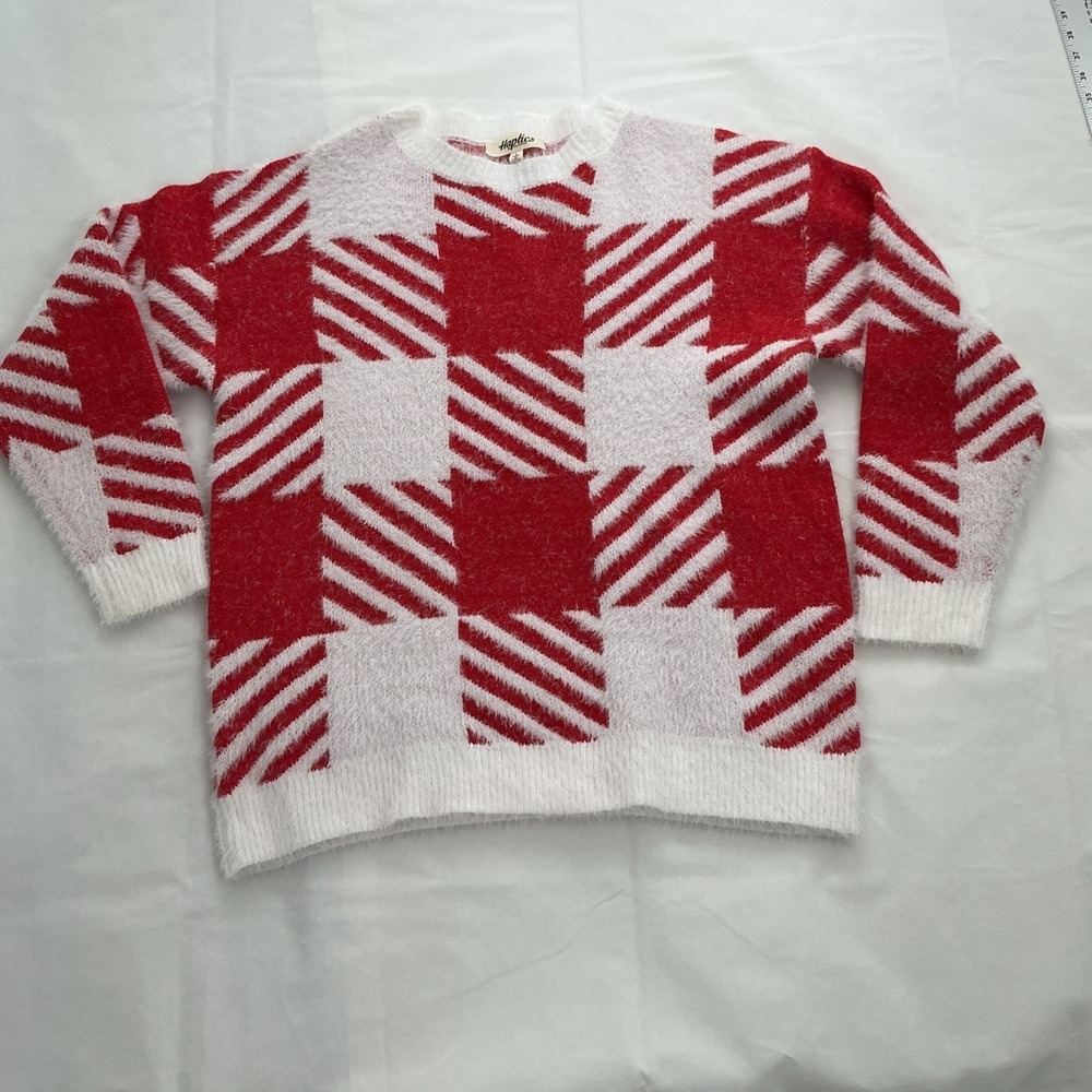 Haptics By Holly Harper Sweater Large Womens Red White Christmas Fuzzy Retro